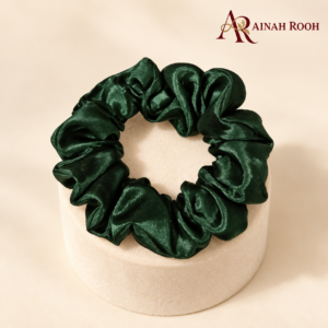 forest green satin scrunchie 1