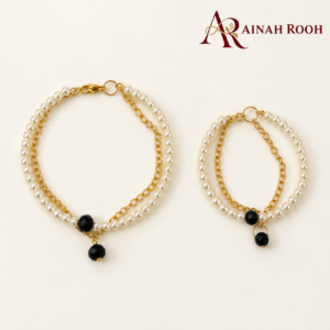 mother and baby pearl gold bracelet set