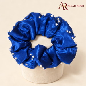 royal blue pearl satin scrunchie display 1